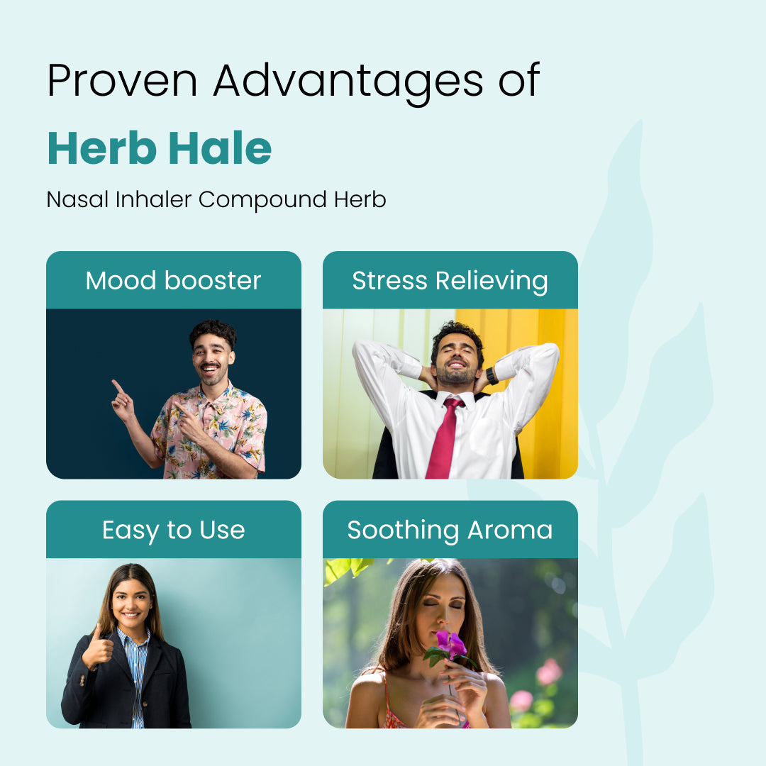 Product advertisement showcasing the advantages of a nasal inhaler, potentially an aromatherapy or herbal inhaler